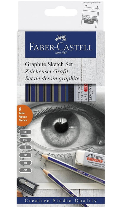 Faber-Castell Graphite Sketch Pencil with Sharpener and Eraser 6 Pencils with Sharpener and Eraser