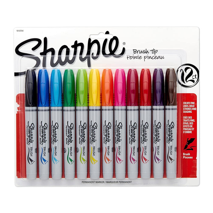 Sharpie Brush-Tip Permanent Markers, 12-Pack, Assorted Colors (1810704)