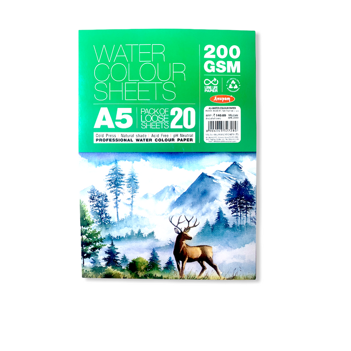 Anupam Water Colour Sheets A5 200GSM (Pack of 20 Sheets)