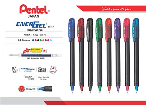 Pentel EnerGel Roller Gel Pens Pack of 10 (12 ink Colours