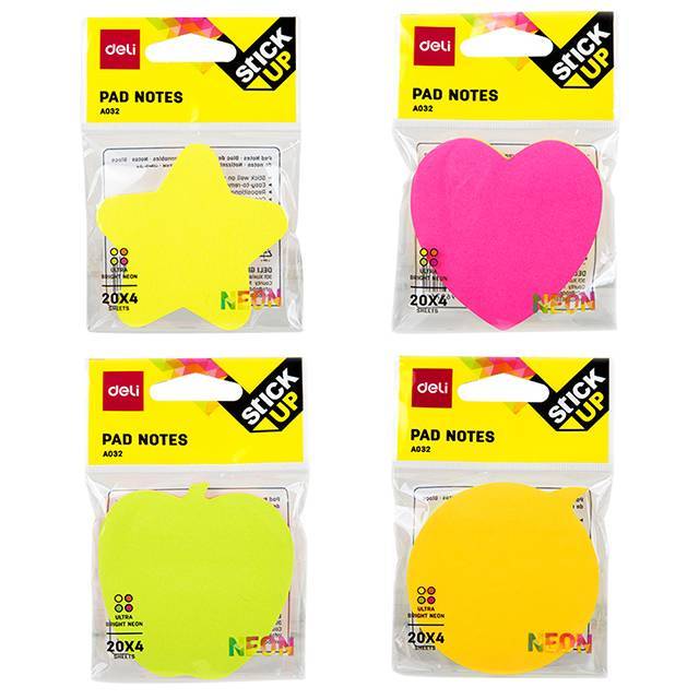 Deli stick up pad notes- Pack of 4 (assorted shapes)