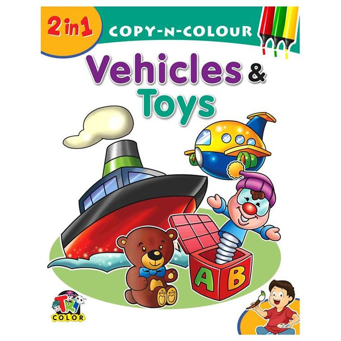 Tricolor 2 in 1 Vehicles & Toys Color Book for Kids (Pack of 2)
